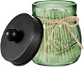SheeChung Green Glass Mason Jar Qtip Holder Dispenser with Black Metal Lid
