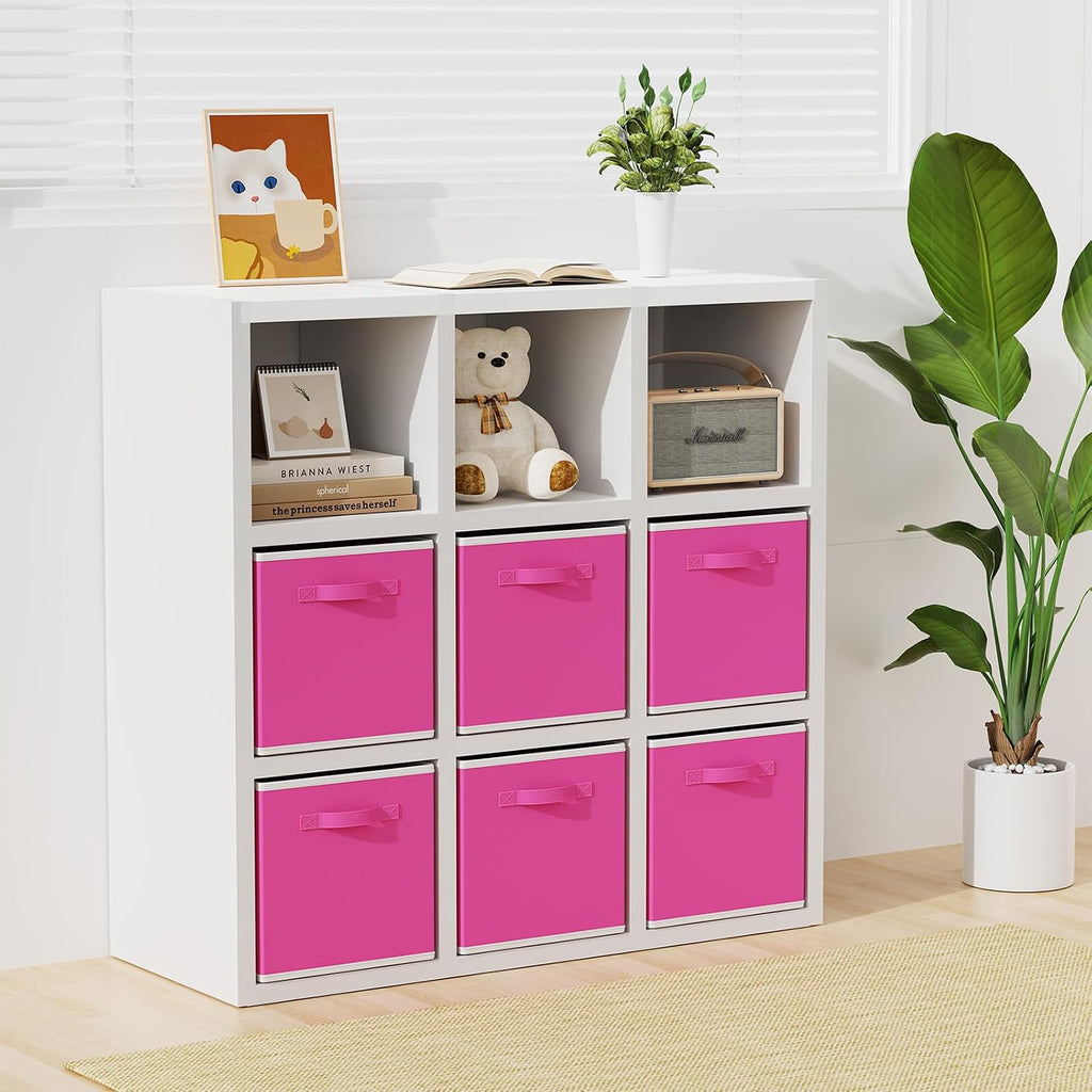 MAX Houser 6 Pack Foldable Fabric Storage Bins with Dual Handles, Pink