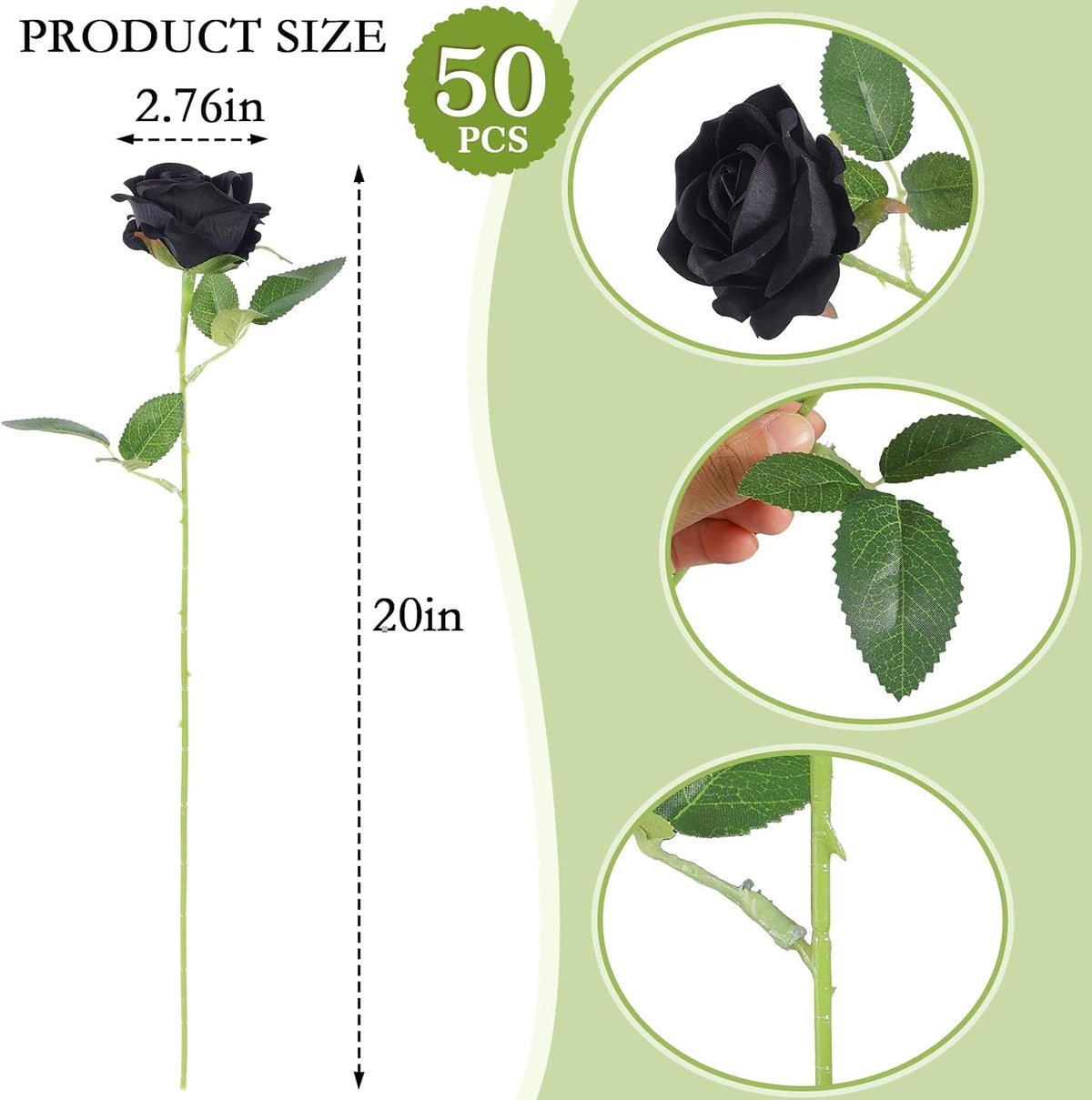 Hananona 50 Pcs Artificial Roses, Realistic Silk Black Flowers Bulk