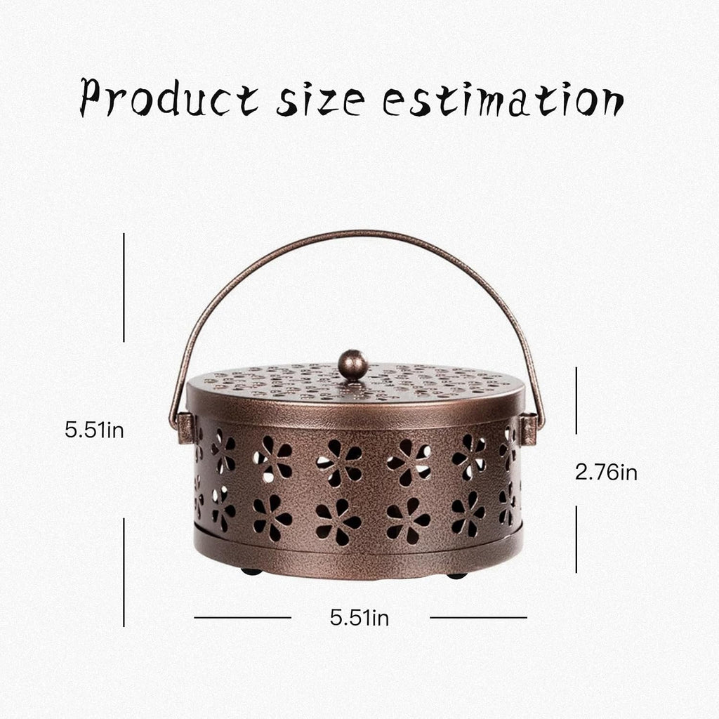 （2Pack,Bronze） Retro Portable Iron Mosquito Coil Holder with Handle Round Fireproof Incense Holder for Home Office.