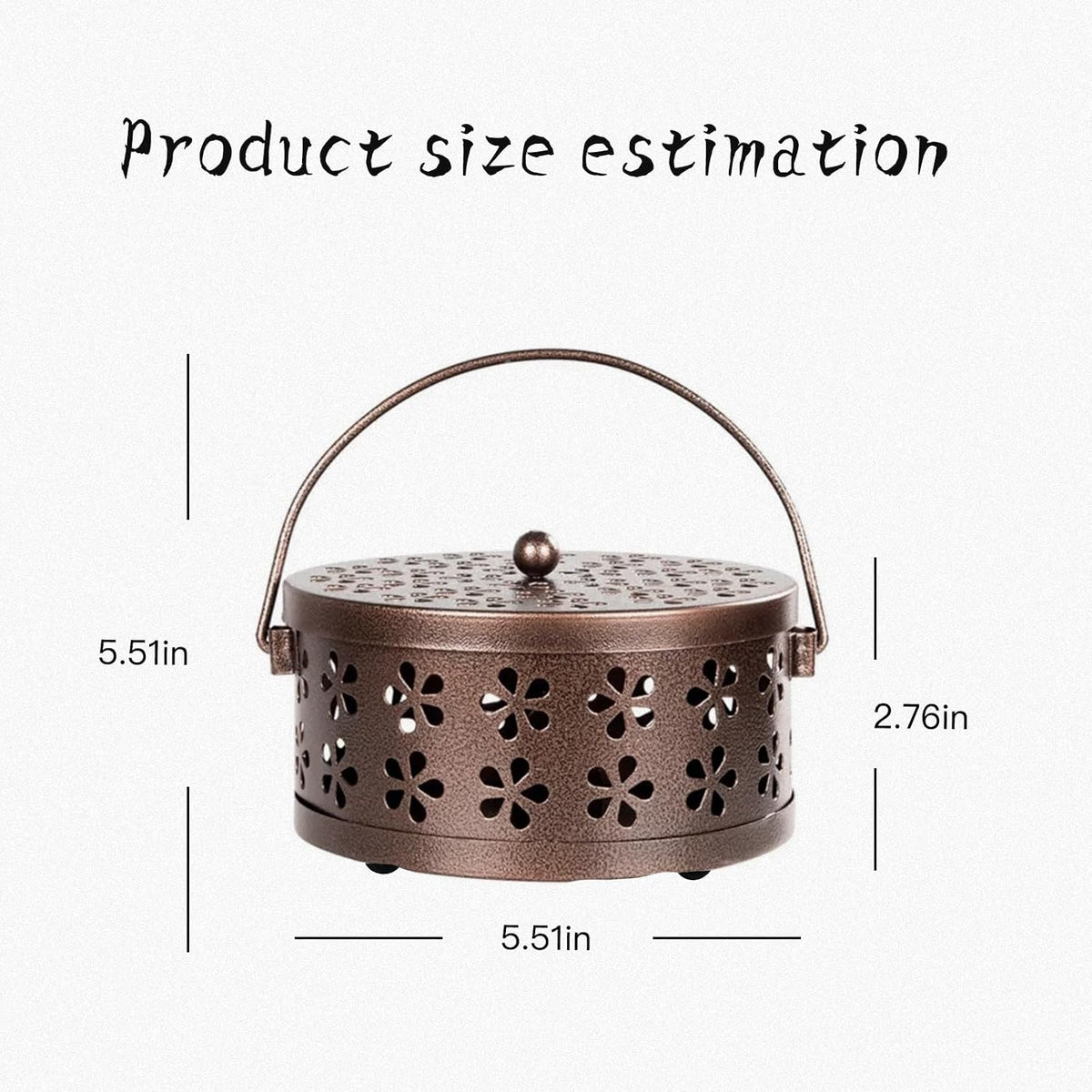 （2Pack,Bronze） Retro Portable Iron Mosquito Coil Holder with Handle Round Fireproof Incense Holder for Home Office.