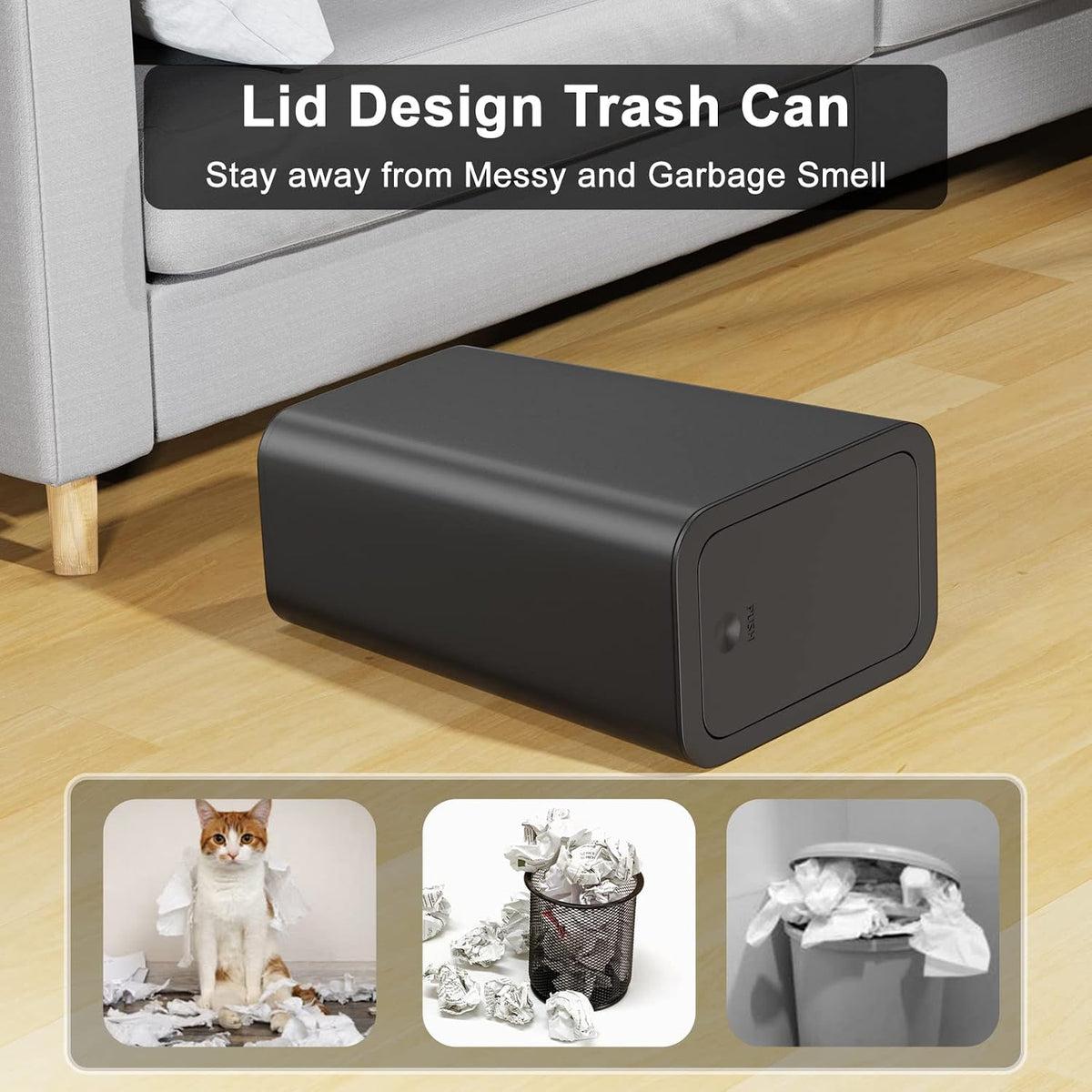 N. NETDOT 3 Pack Small Trash Can with lid, 3 Gallon Bathroom Trash Can,Garbage Can Slim Trash Bin Waste Basket for Bathroom,Kitchen,Bedroom,Living Room,Office,Laundry - Black