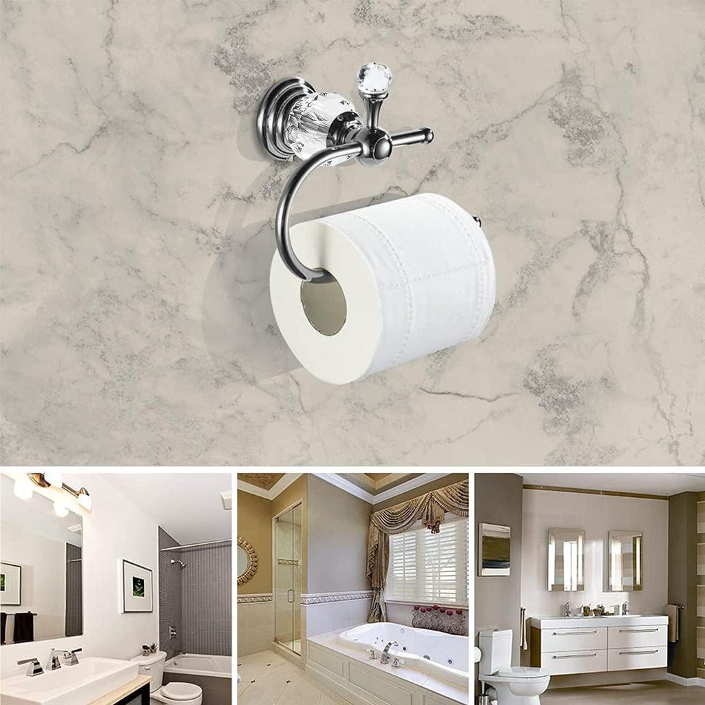 WOLIBEER Crystal Towel Hook, Chrome Towel Ring Toilet Paper Holder Hand Towel Holder Tissue Roll Paper Holder Towel Hanger Silver Bathroom Accessories 2 Pieces Wall Mounted