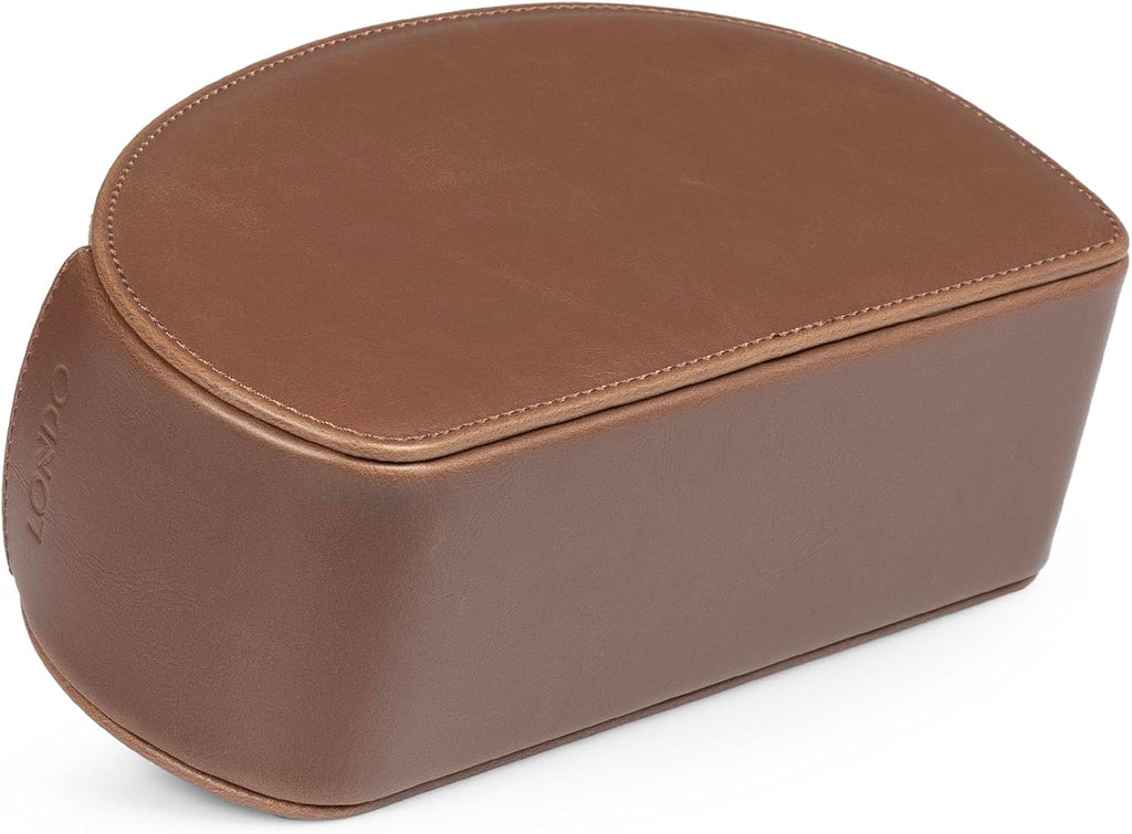 Londo PU Vegan Leather Remote Control Holder with 5 Pockets, Nightstand Caddy & Bedside Organizer for TV, DVD, Blu-Ray, Roku, Apple TV Remotes, Phones, Glasses — Suede Lined Gift for Dad, Light Brown