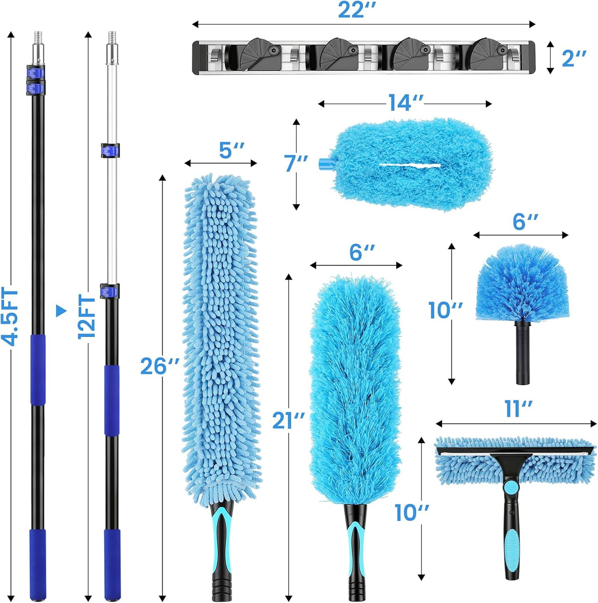 20ft High Reach Extendable Duster Kit with 5-12ft Extension Pole