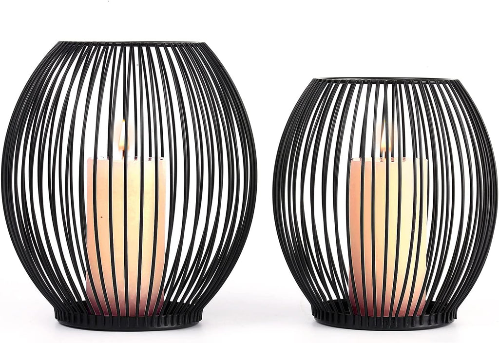 OLEEK Outdoor Candle Holder Decor Set - Black Candle Holder - Candles Holders for Table Centerpiece - Hurricane Candles Holder for Pillar Candles Cage Candle Holders Black Wire Decorative
