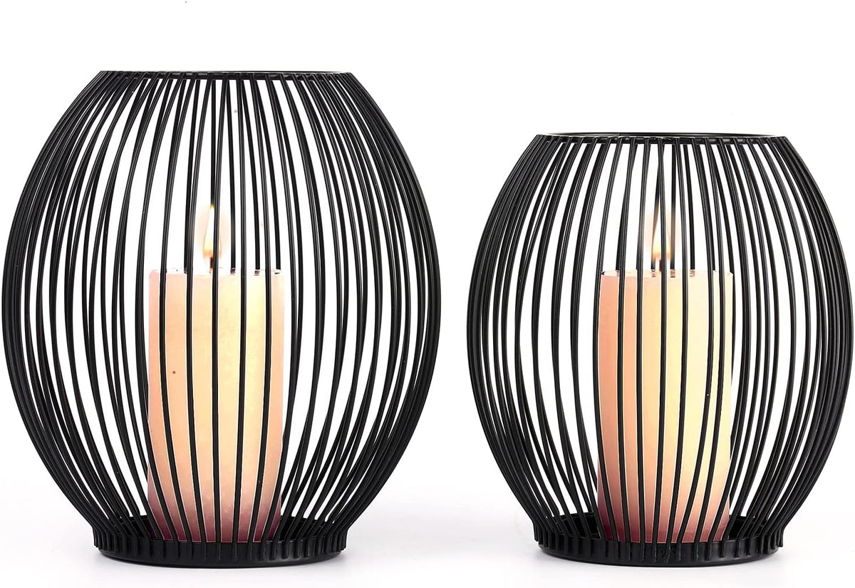 OLEEK Outdoor Candle Holder Decor Set - Black Candle Holder - Candles Holders for Table Centerpiece - Hurricane Candles Holder for Pillar Candles Cage Candle Holders Black Wire Decorative