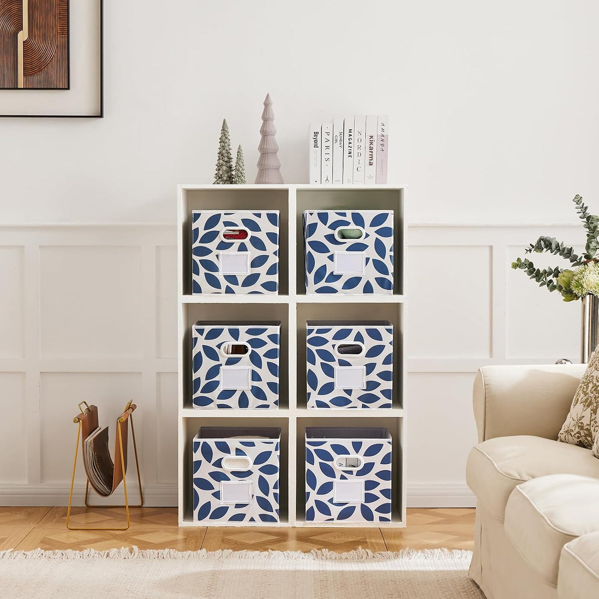 MAX Houser 6 Pack Foldable Fabric Storage Bins with Handles, Blue 12 inch