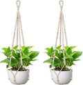 USLAI Macrame Plant Hanger, for Up to 15 Inch Pots, 35 Inch, Ivory, 2 Pack