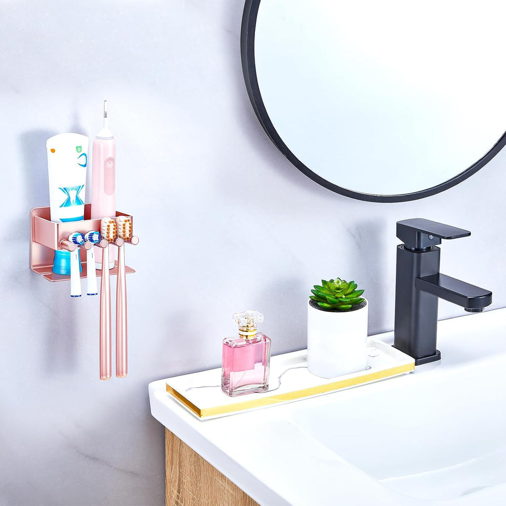 Electric Toothbrush Head Holder, Electric Toothbrush Holders Wall Mounted, Electric Head Holder, Brush Head Storage, Brush Head Holder Toothpaste Holder for Bathrooms (Rose Gold, Small)