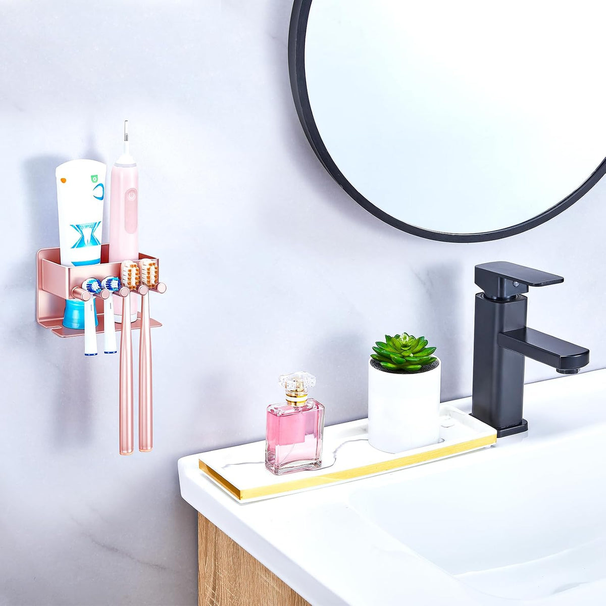 Electric Toothbrush Head Holder, Electric Toothbrush Holders Wall Mounted, Electric Head Holder, Brush Head Storage, Brush Head Holder Toothpaste Holder for Bathrooms (Rose Gold, Small)