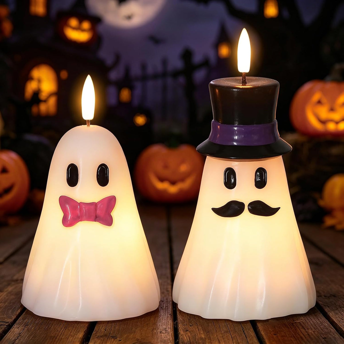 Halloween Decor Flameless Ghost Candles with 6H Timer, 2PCS