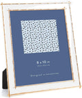 8x10 Picture Frame White Enamel, Gold Bamboo Design Edge, Tabletop, 1pc
