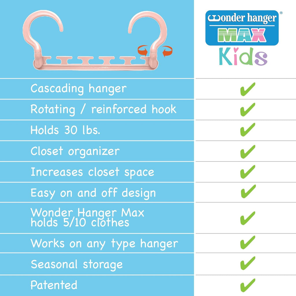 Wonder Hanger Max Space Saving Hangers, 10-Pack, 360° Hooks, Pastel Pink