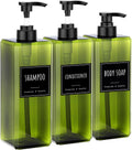 Segbeauty 33.8oz Square Shampoo and Conditioner Dispenser, 3pcs Large Capacity Plastic Soap Dispenser Bathroom, Green 1000ml Empty Lotion Pump Bottle Soap Hand Wash Bottles with Waterproof Labels