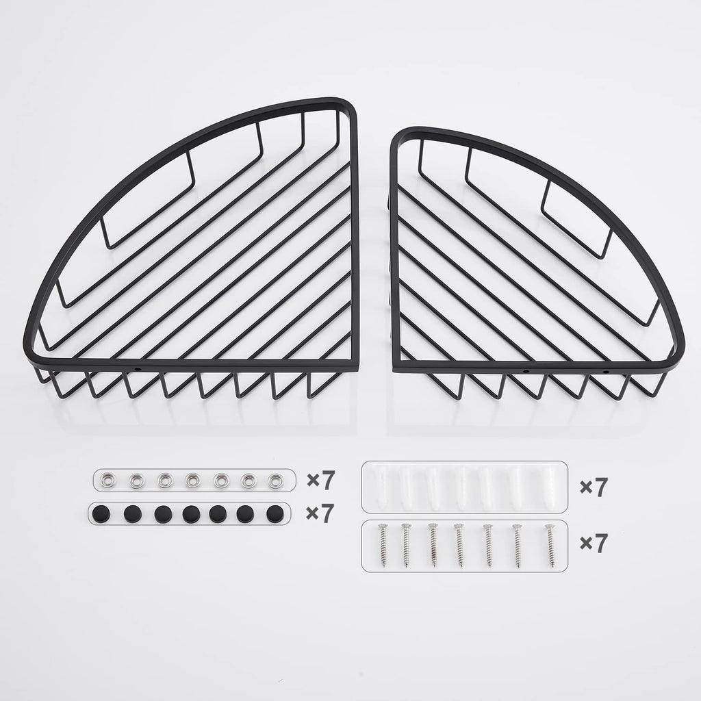 [2 Pack] Corner Shower Caddy Shelf Organizer, Stainless Steel Heavy Duty Rust-Proof Shampoo Holder, Wall Mounted Storage Rack for Bathroom & Kitchen, Matte Black