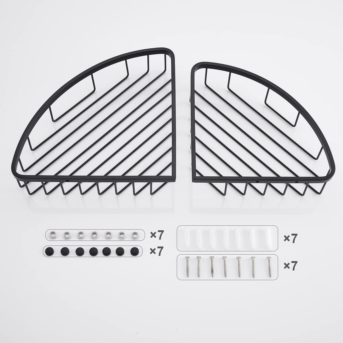 [2 Pack] Corner Shower Caddy Shelf Organizer, Stainless Steel Heavy Duty Rust-Proof Shampoo Holder, Wall Mounted Storage Rack for Bathroom & Kitchen, Matte Black