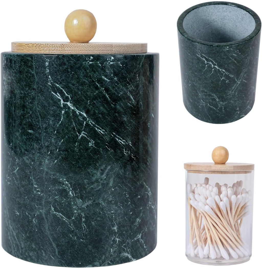Marble Qtip Holder Dispenser Bathroom Vanity Organizer Storage Container