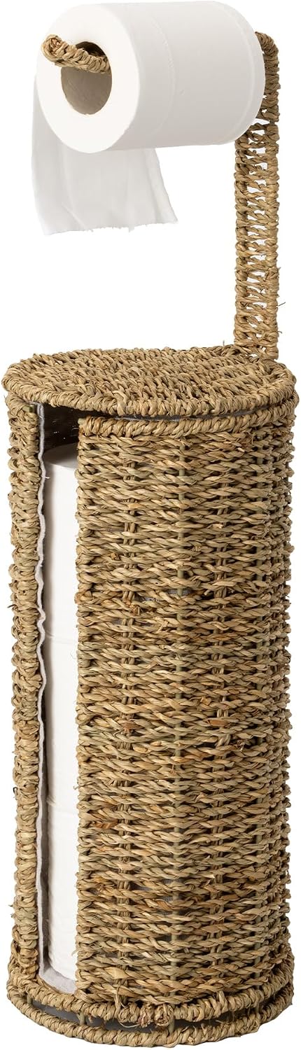 StorageWorks Wicker Freestanding Toilet Paper Holder Stand with Storage