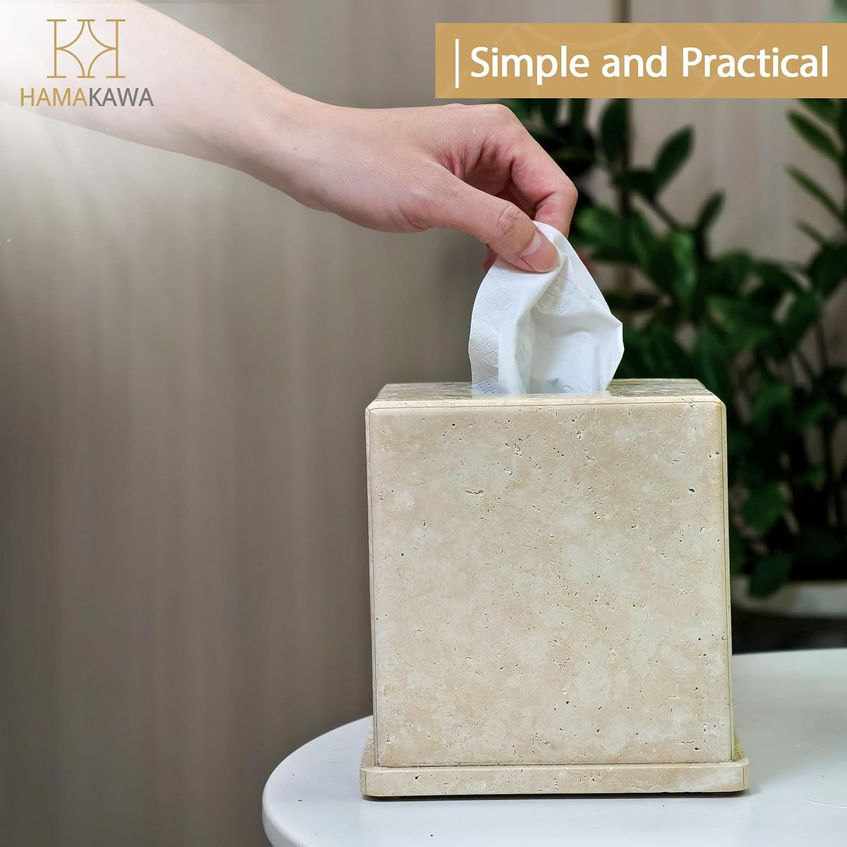 Natural Marble Tissue Box Cover, Beige Tissue Box Holder