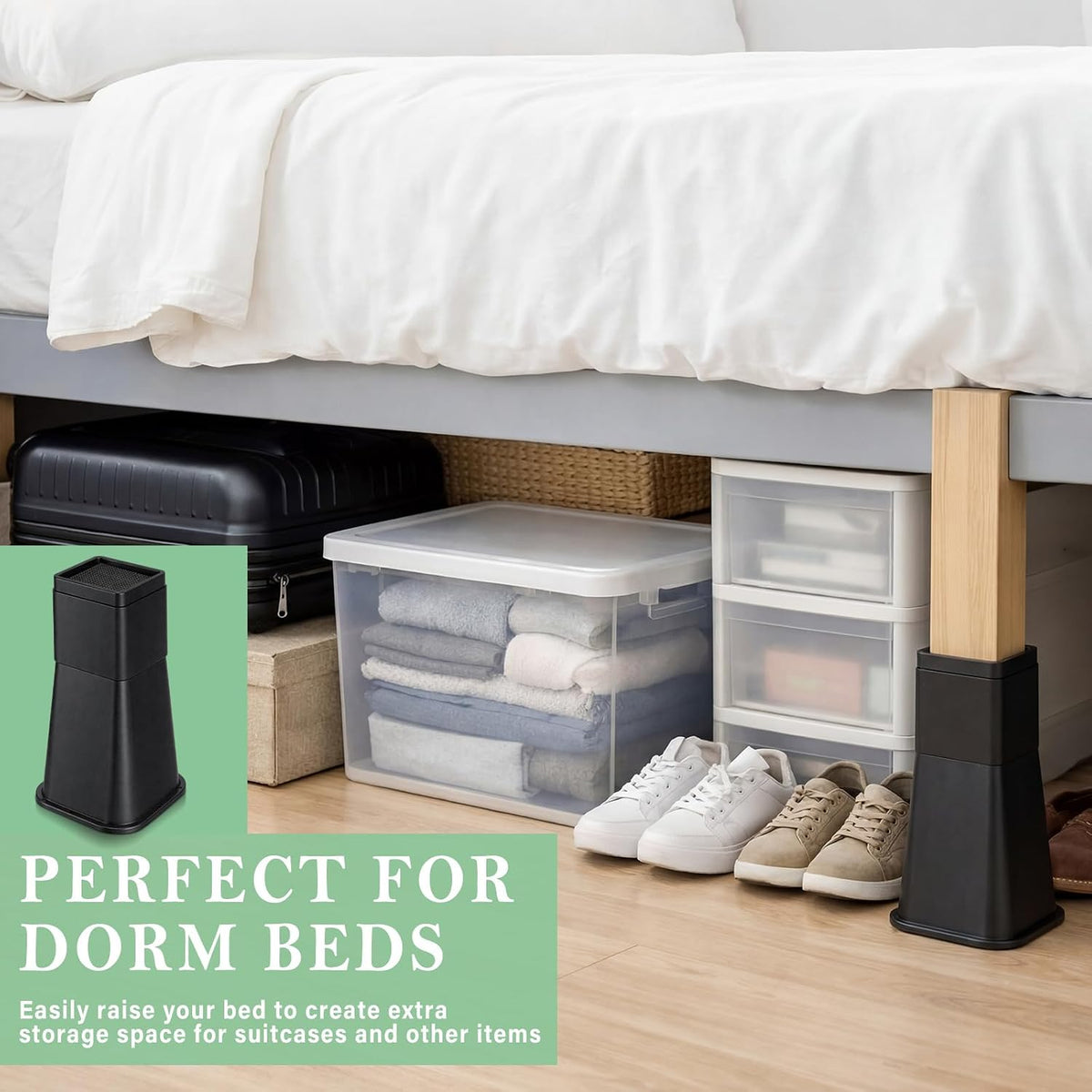 Novabright 12 Inch 4 Pack College Dorm Bed Risers,Black