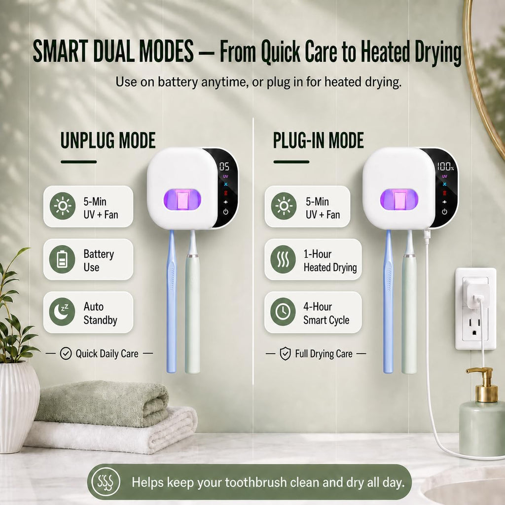 POPCHOSE Toothbrush Sanitizer Holder with Dual-Mode UV & Heated Drying