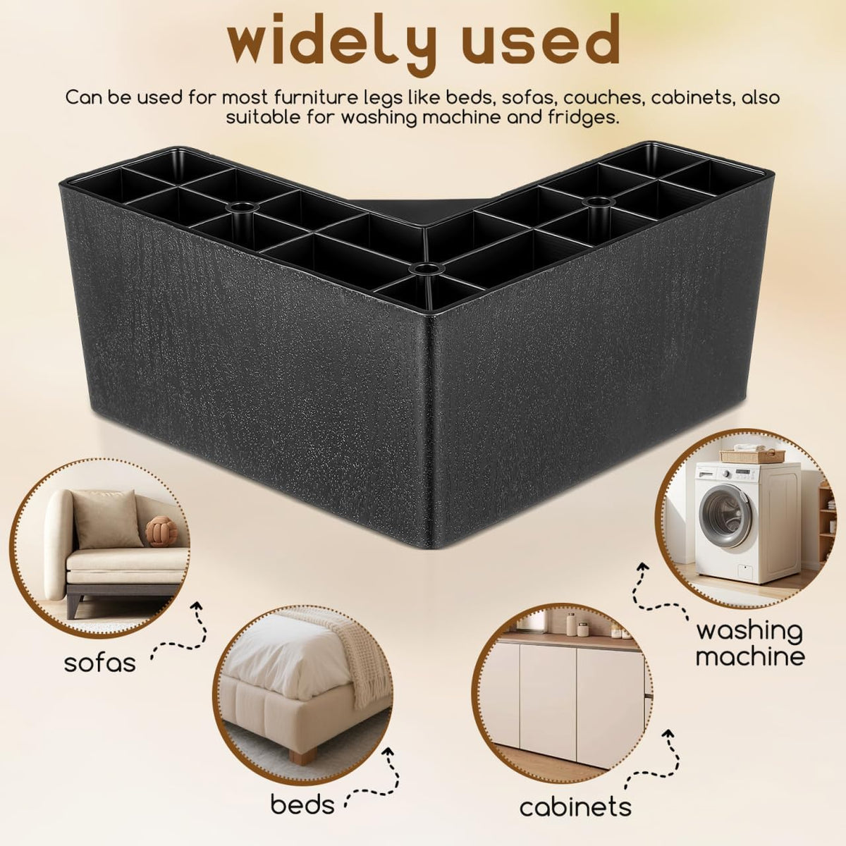 Couch Legs Replacement 4 Pack 3 Inch L-Shaped Furniture Risers