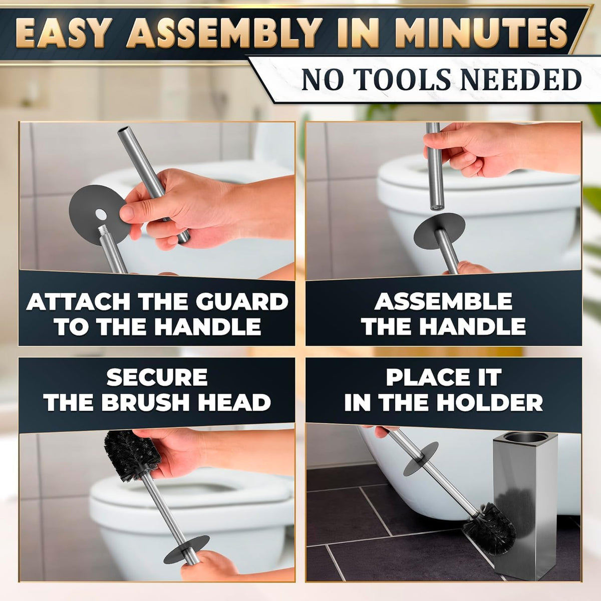 Silver Toilet Brush and Holder Set, Freestanding (Square Shape)