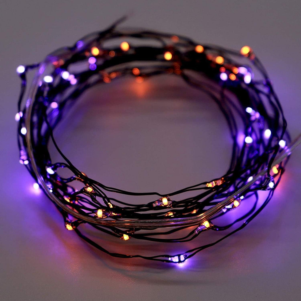 Orange Purple Halloween Lights Battery Operated 10ft 60LEDS Fall Fairy Lights with Remote & Timer for Fall Garland Halloween Thanksgiving Indoor Mini Home Gift Decor