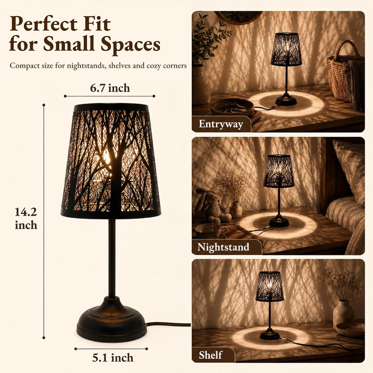 Touch Table Lamp, Tree Shadow Projection, 3-Level Dimmable Shadow Lamp