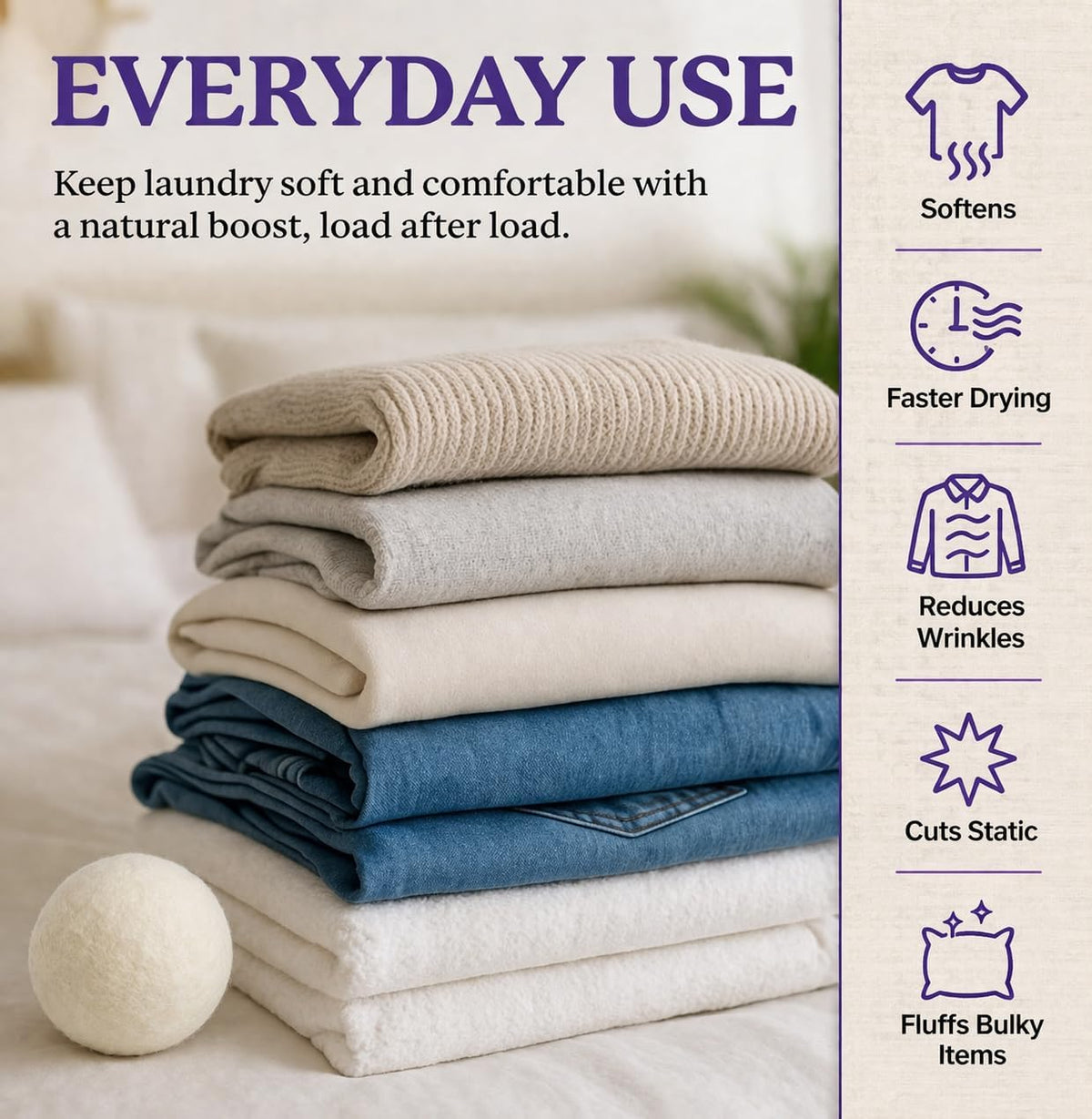 Wool Dryer Balls 6-Pack Set | Natural Fabric Softener Alternative | Reusable Laundry Balls | Eco Friendly Static Reduction