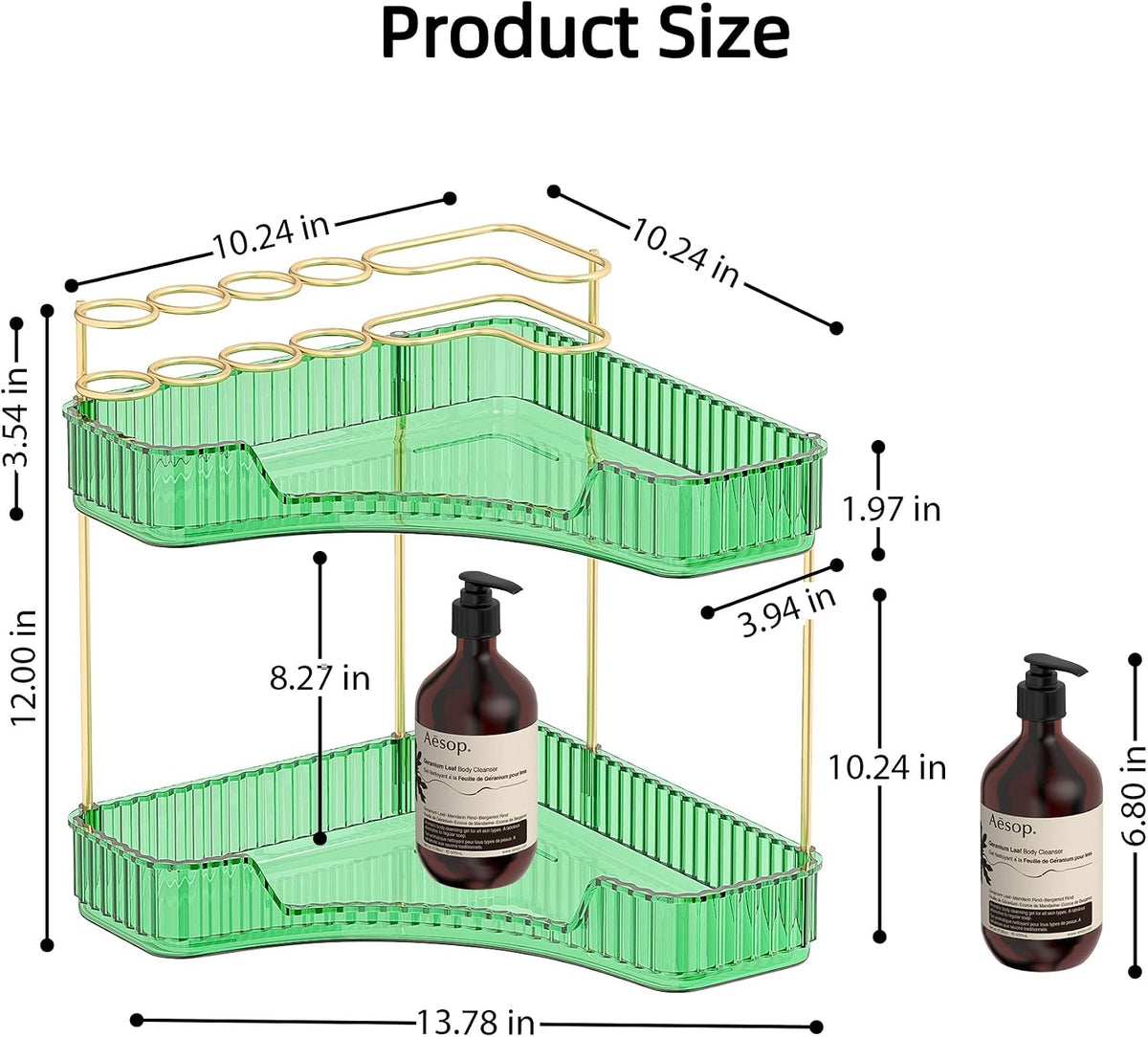 2 Tier Corner Bathroom Organizer Countertop, Vanity Makeup Organizer with Brush Holder, Space-Saving Skincare Storage Corner Shelf for Bathroom, Dressing Table, Kitchen