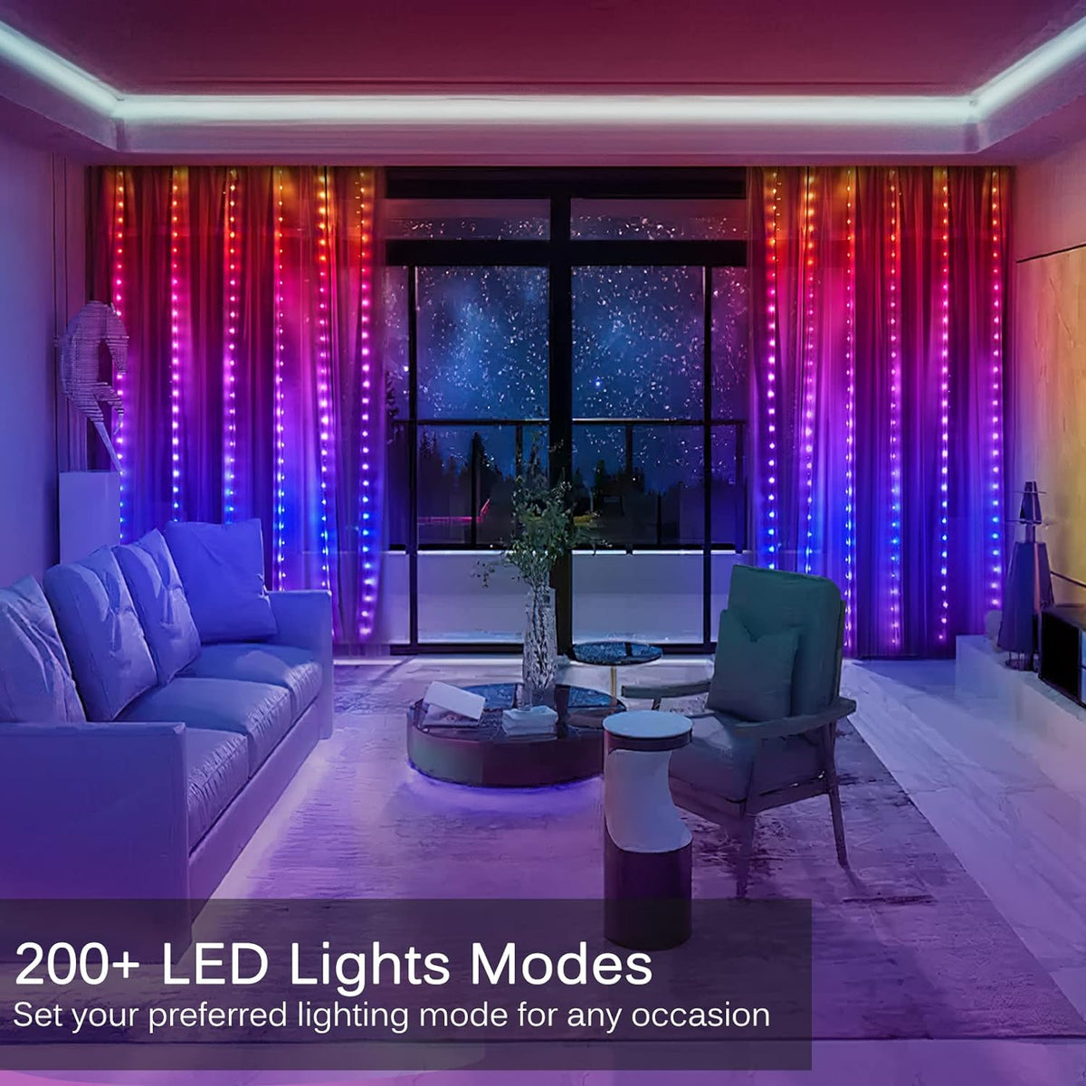 Fairy Curtain Lights 10ft x 10ft,300 LED RGB Color Changing Lights