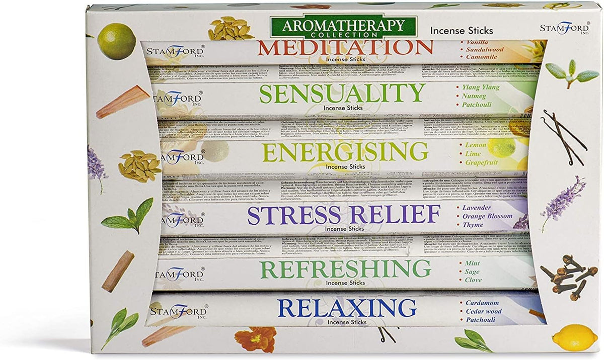 120 Sticks of Stamford Premium Aromatherapy Hex Range Incense Sticks - Relaxing, Stress Relief, Meditation, Refreshing, Sensuality & Energising Incense Gift Pack. by Stamford