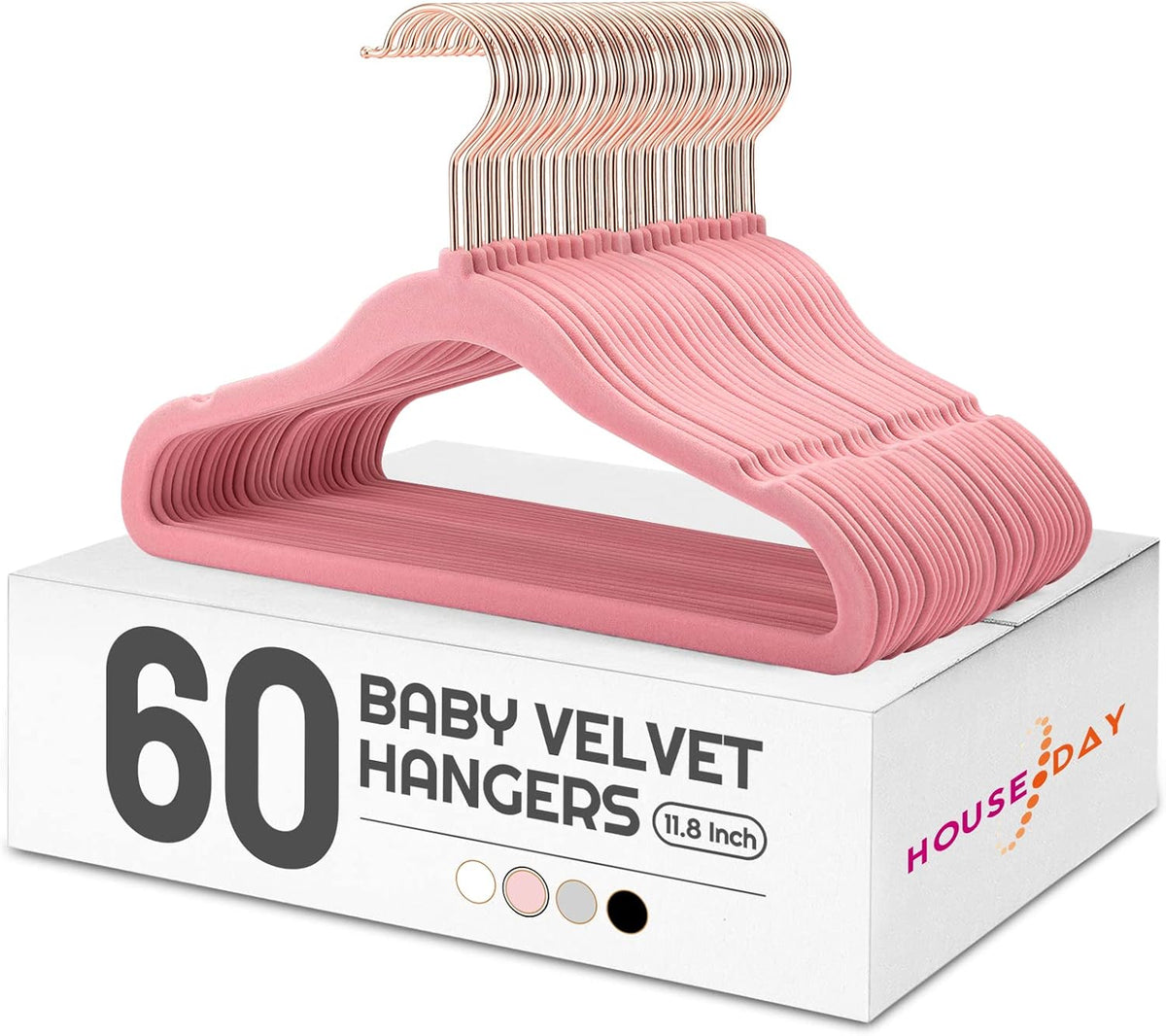 HOUSE DAY Velvet Baby Hangers for Closet, Kids Hangers Velvet 60 Pack, Non Slip Toddler Hanger 11.8 Inch, Durable Childrens Hanger for Newborn Baby Clothes- Blush Pink