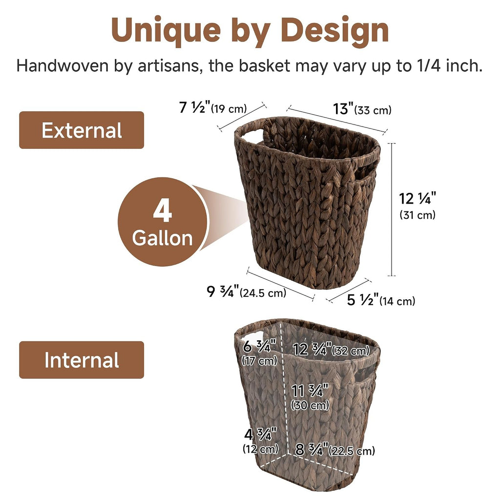 StorageWorks Wicker Trash Can, Wicker Waste Basket for Bathroom, Brown