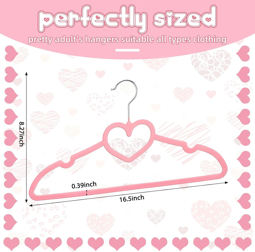 Qunclay 50 Pcs Pink Velvet Heart Hangers with 360° Swivel Hooks