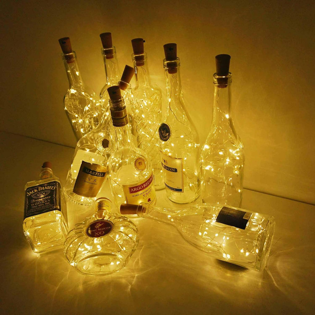 20 LED Wine Bottle Cork Light with Copper Wire, Battery Operated Bottle Stopper Lamp for Ambient Home Bar Decor, Warm White, 10 Pack