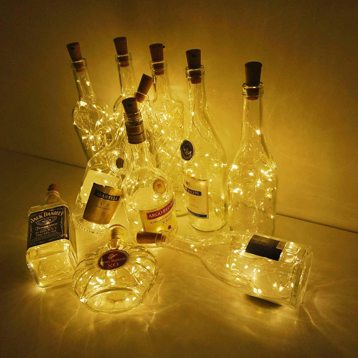20 LED Wine Bottle Cork Light with Copper Wire, Battery Operated Bottle Stopper Lamp for Ambient Home Bar Decor, Warm White, 10 Pack