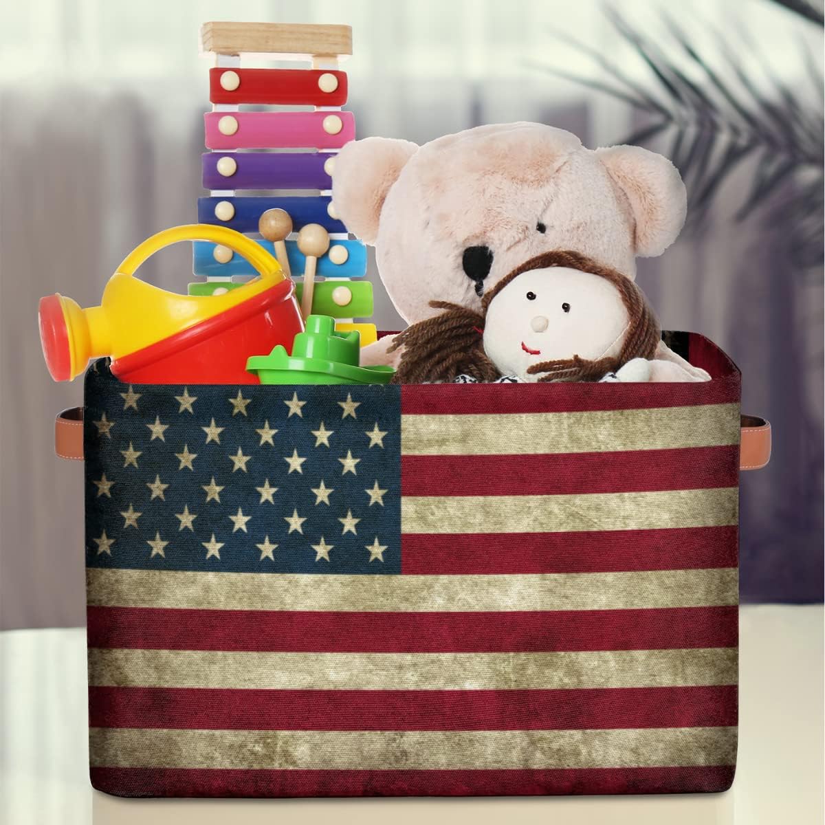 American Flag Storage Basket Protection Large Storage Bins Box with Handles