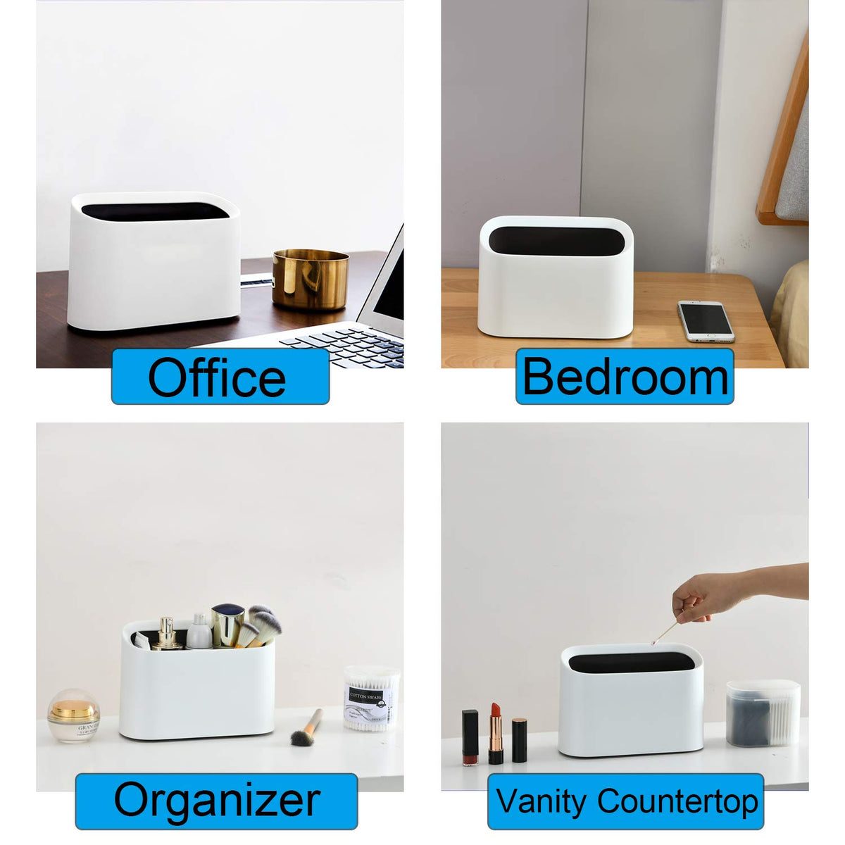 SUBEKYU Mini Countertop Trash Can,Tiny Desktop Trash Can,White 0.4 Gal