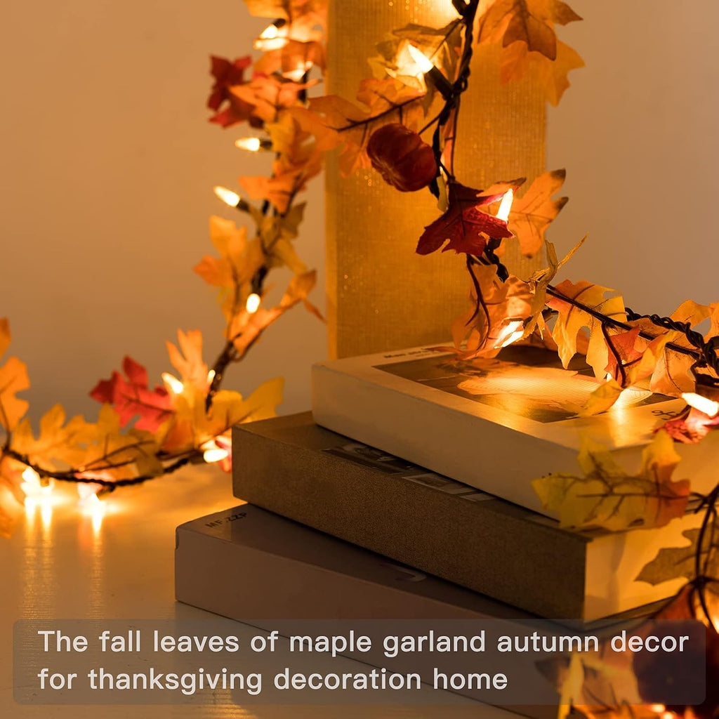 Brillarlights Fall Decorations Lighted Fall Garland Plug in, Thanksgiving Decorations Fall Garland Lights String 8ft with 35 Incandescent Bulbs for Halloween Garland Fall Decor