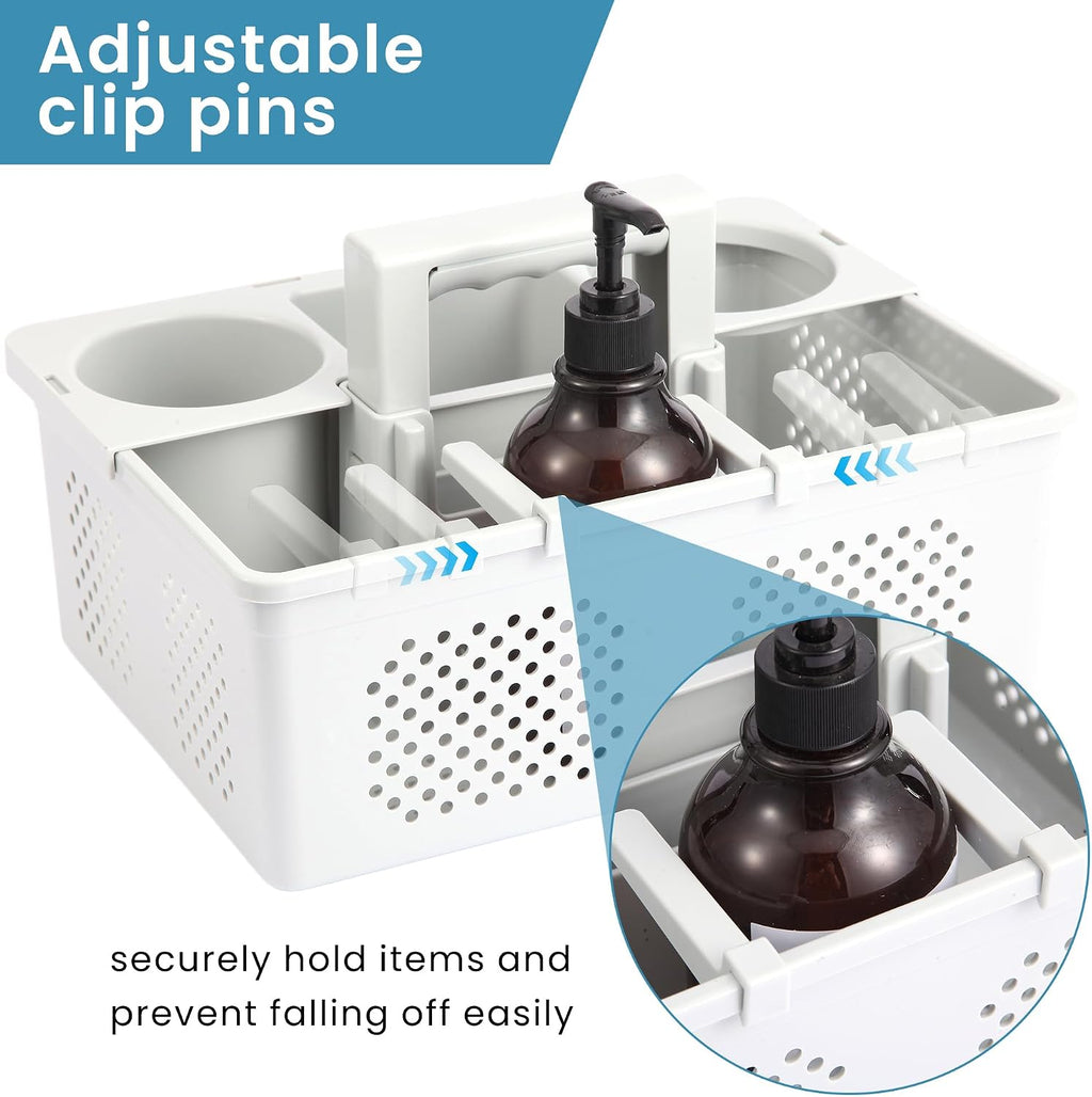 KMV Portable Shower Caddy Dorm: Features handles and adjustable compartments，Ventilation and Drainage Hole Design Cleaning Basket，ideal for toiletries， Essential for college dorms-gray