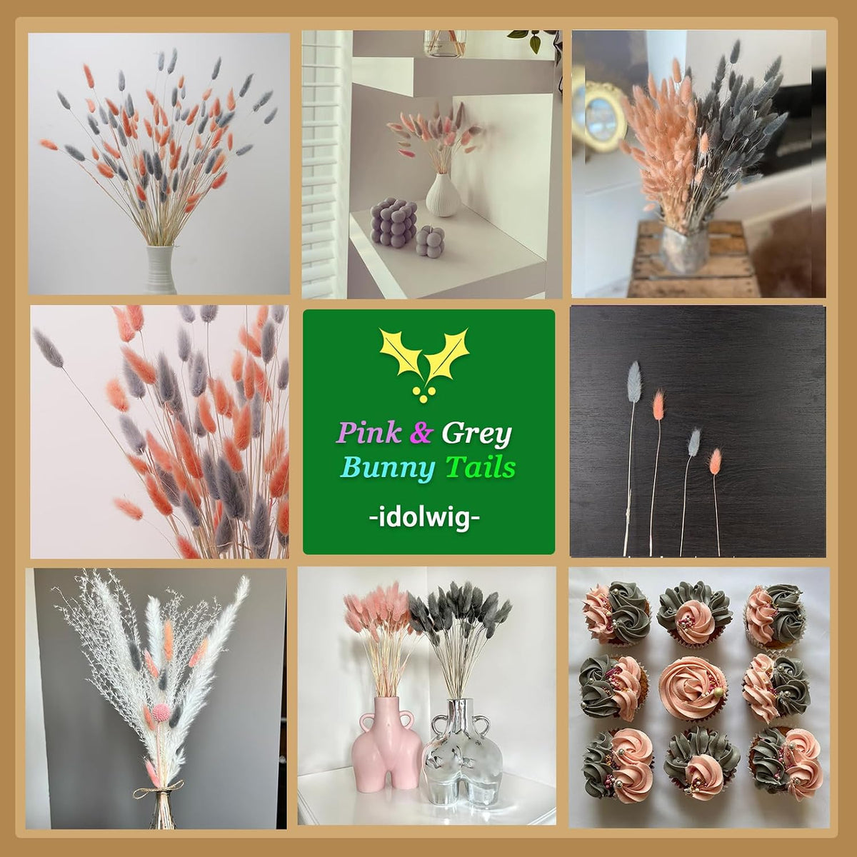 100 Pcs Pink and Grey Bunny Tails Dried Flowers
