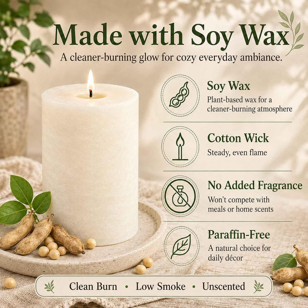 Soy Wax Cream White Pillar Candles,Non-Toxic, 2.8x4 Inch,6 Pack,330 H Burn