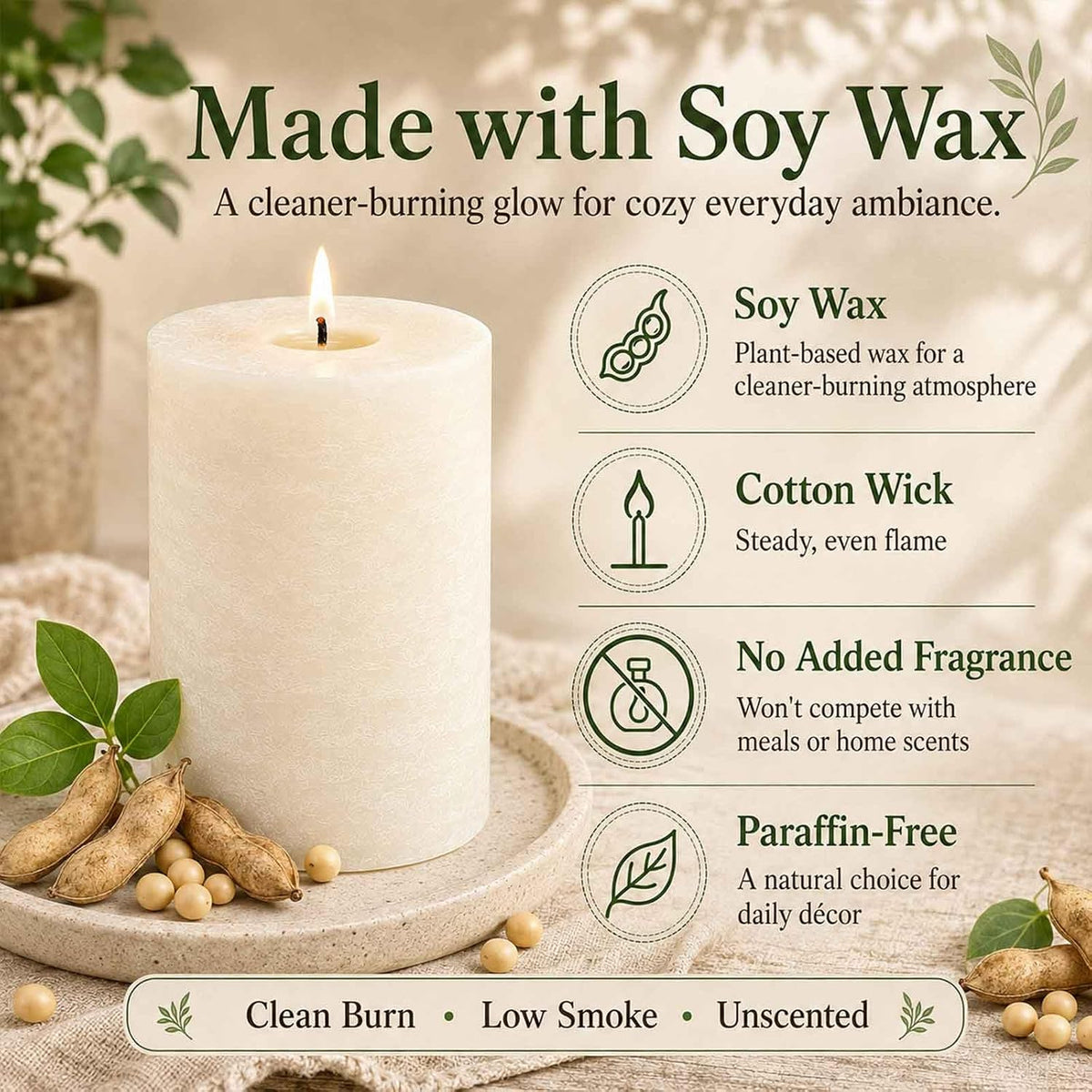 Soy Wax Cream White Pillar Candles,Non-Toxic, 2.8x4 Inch,6 Pack,330 H Burn