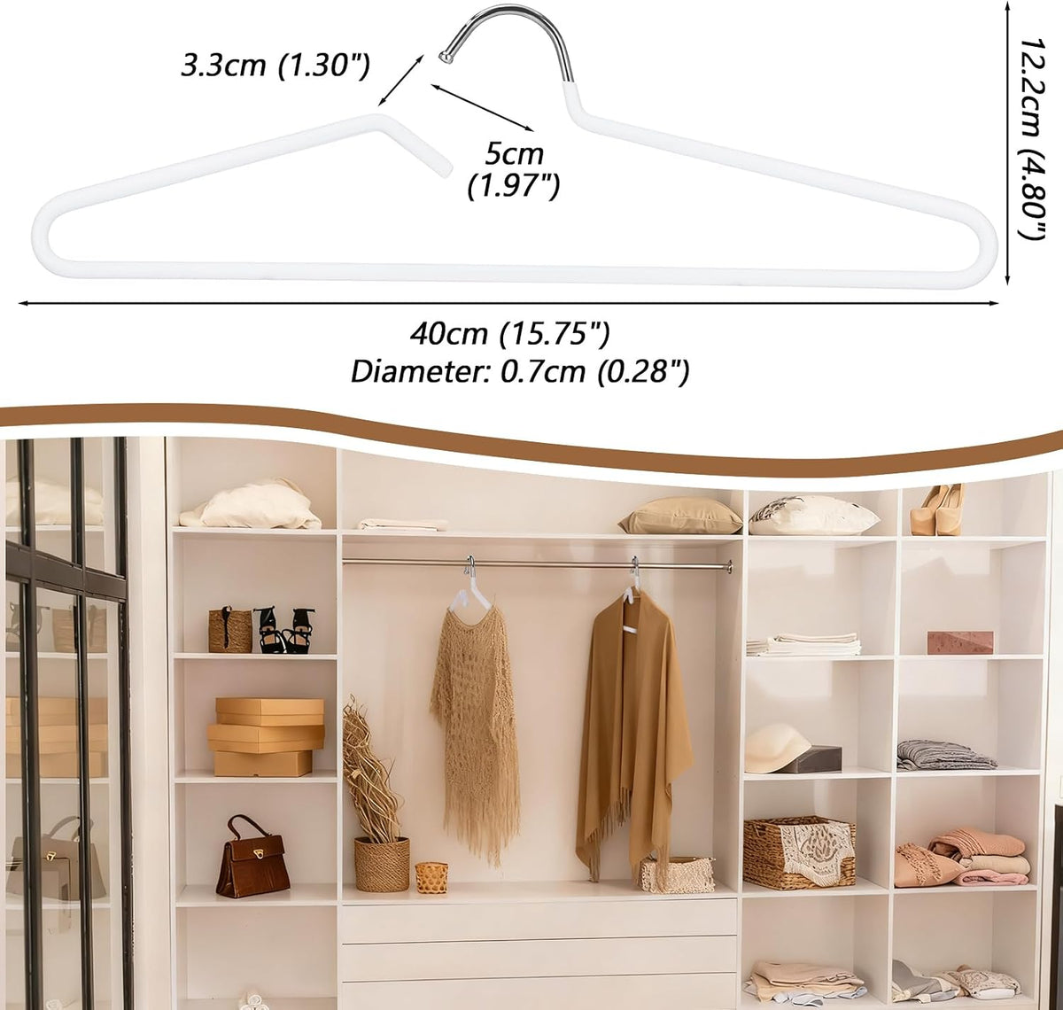 Leumoi 20 Pack Short Neck Hangers Non-Slip Metal Hangers for Clothes, White