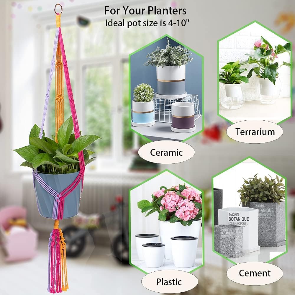 Rainbow Colorful Macrame Plant Hanger, 2 Pack