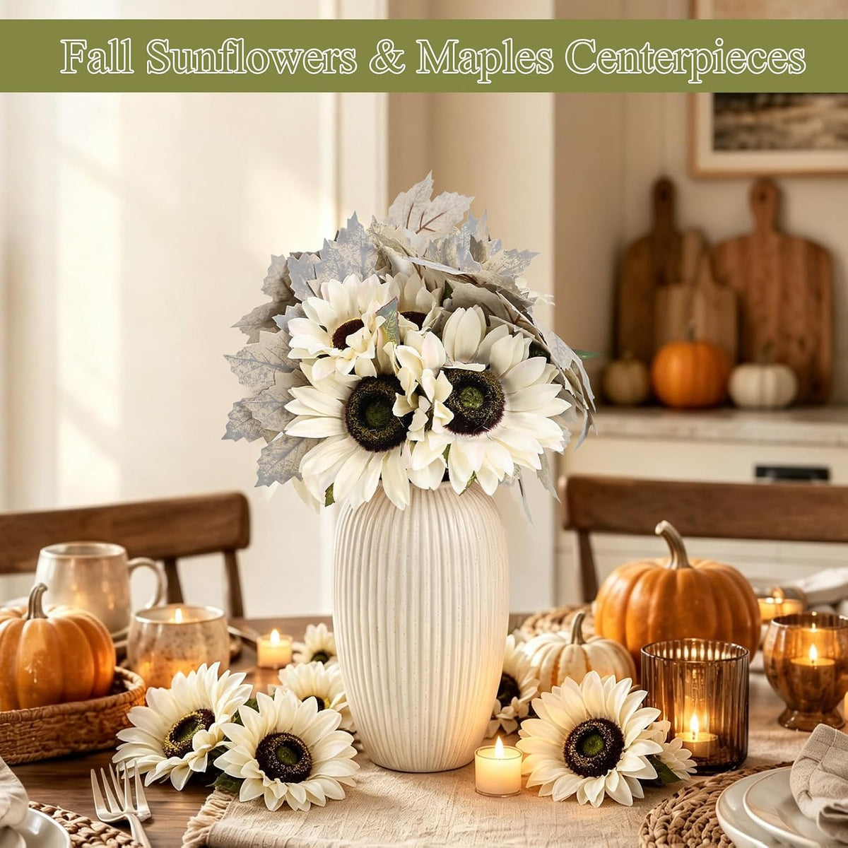 16 Bundles Fall White Artificial Fall Flowers with Maples
