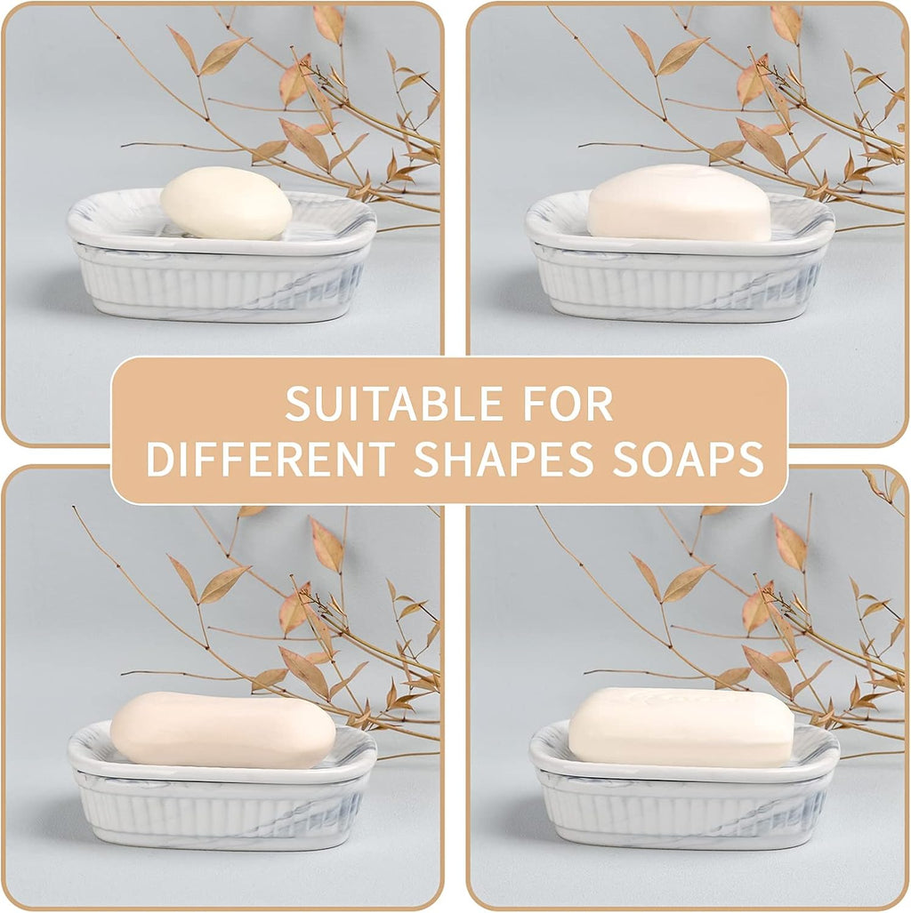 ANTIS'S HOME Marble Blue Double Layer Ceramic Self Draining Soap Dish Bathroom